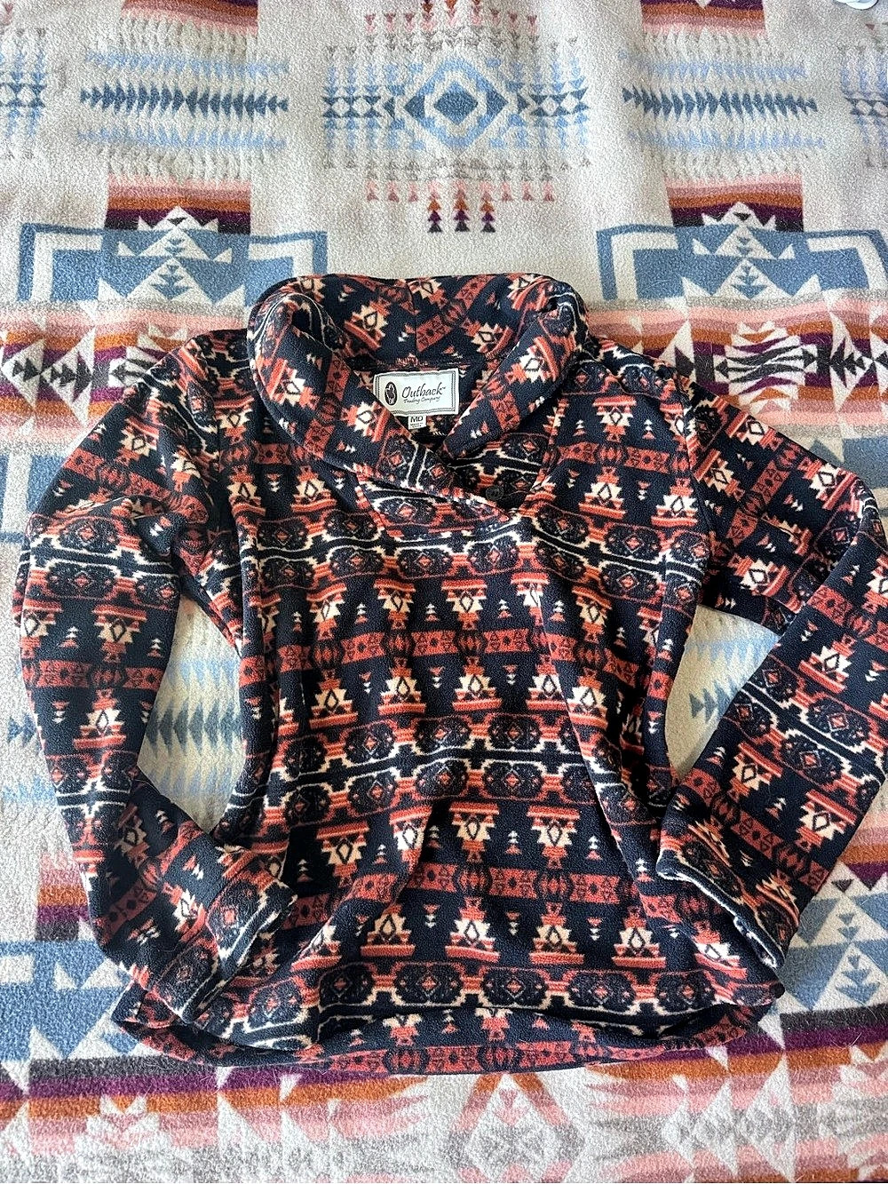 Outback Trading Company Geometric Fleece Jacket Black & Orange Medium